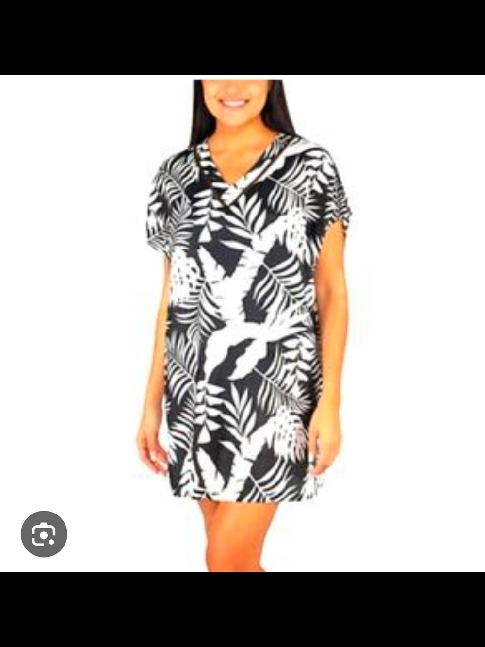 Tahari Black and White Tropical Leaf Swim Cover-Up